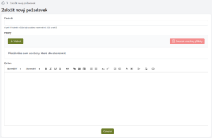 Formulář pro založení nového požadavku/tiketu