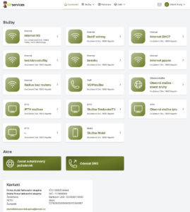 Příklad úvodní stránky (dashboard) v portálu klienta