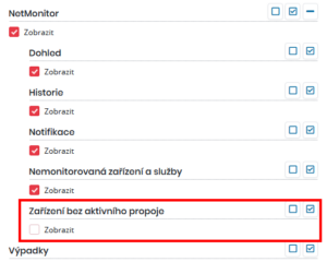 Nastavení práv uživateli pro stránku – Zařízení bez aktivního propoje