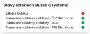 Widget se stavem služeb pro plánované odstávky elektřiny