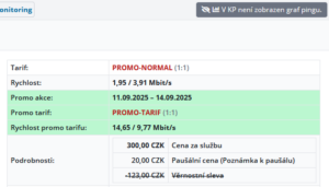 Zvýraznění právě aktivního promo režimu u služby internet v přehledu služeb v kartě klienta