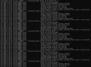 Průběh spuštěného update routerů s parametrem --no-wait