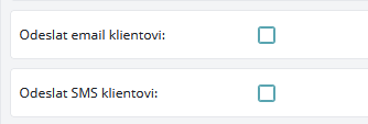 Možnosti pro zaslání emailu nebo SMS klientovi v případě zvolené kategorie klientský úkol s odpovídajícím nastavením ve vybraném typu úkolu