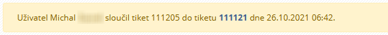 Informace o sloučeném tiketu do jiného a kdy se tak stalo