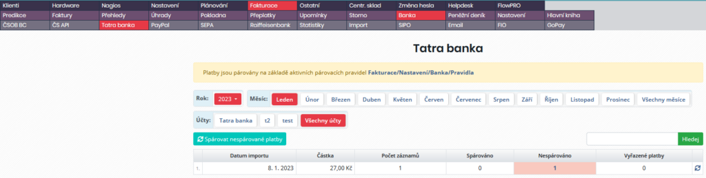 Přehled a správa plateb z Tatra banky