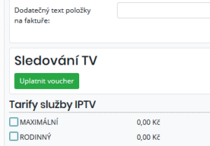 Možnost uplatnit voucher v editaci IPTV služby typu SledovaniTV