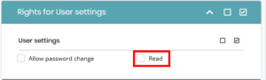 Rights for show user settings