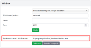 Nastavení cesty v systému ISPadmin k nástroji WinBox (WinBox.exe)