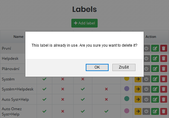  Warning when trying to delete a used label