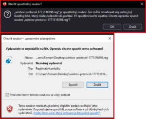 Otevření .reg souboru (web prohlížeč / Windows) 