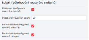 Nastavení lokálních záloh routerů a switchů