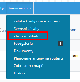 Zobrazení zboží ze skladu u routeru